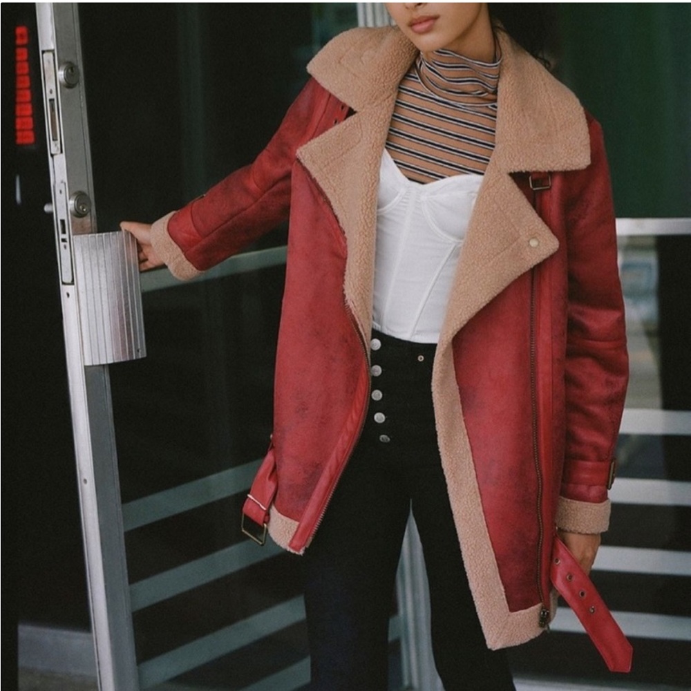 UO oversized faux leather aviator jacket